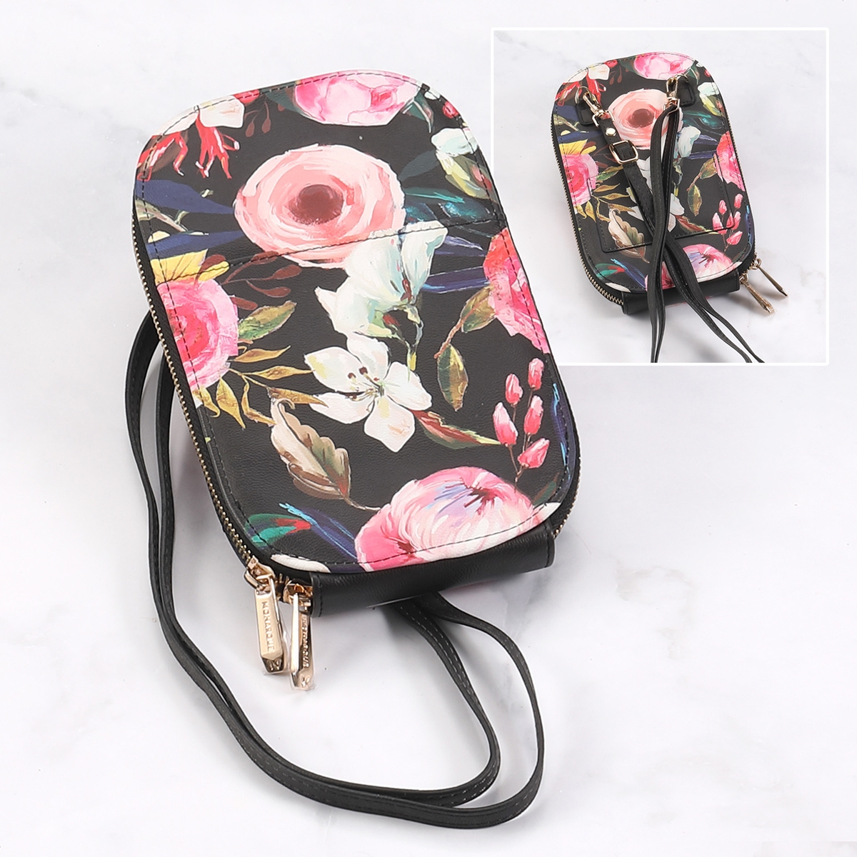 Floral on Black Crossbody Bag